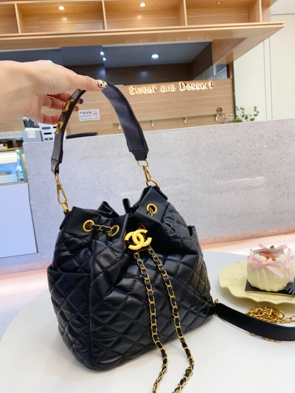 Limited edition CHANEL bucket bag patent leather black silver rare model